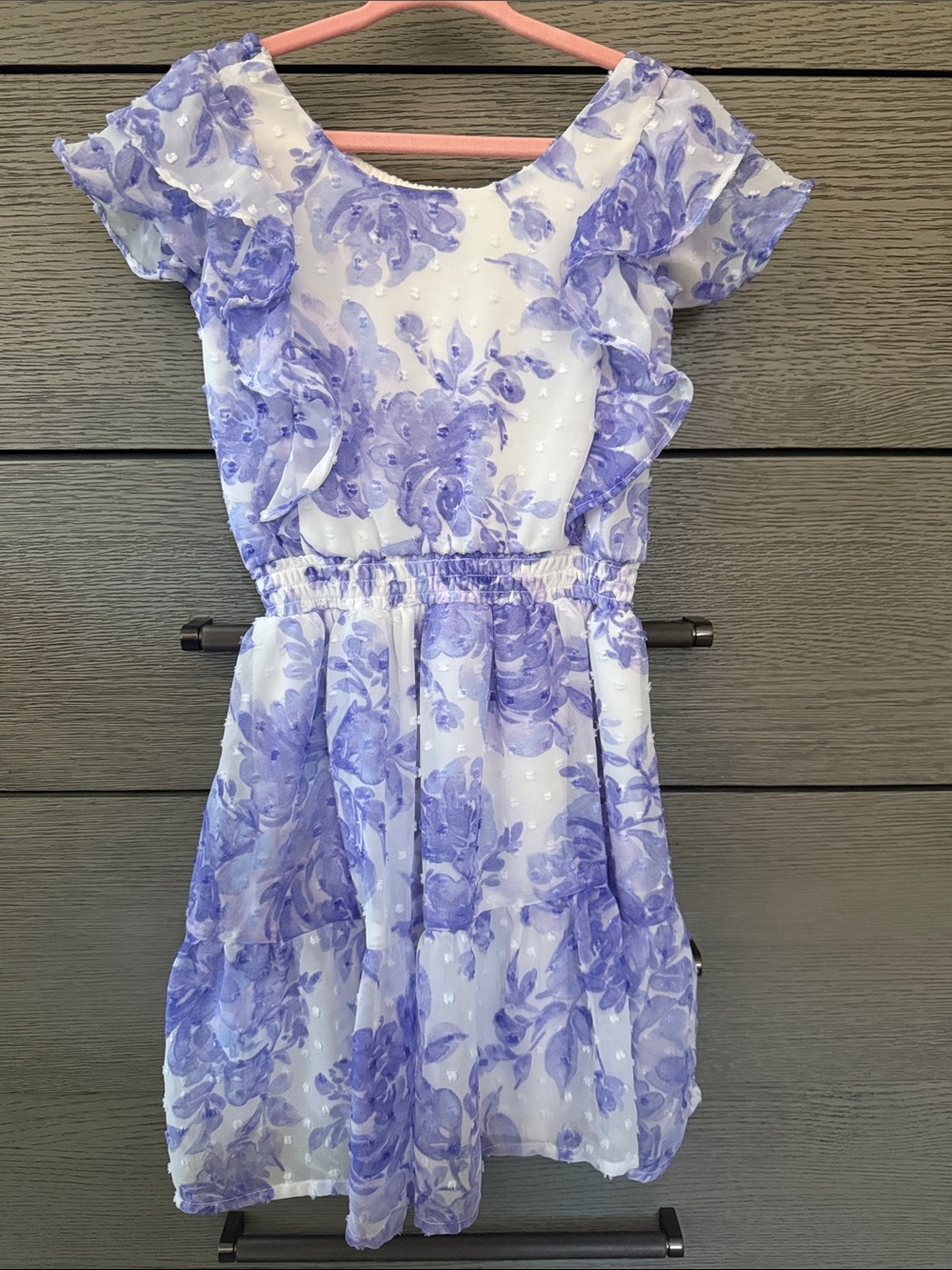 The Children's Place White and Perwinkle Floral Ruffle Dress
